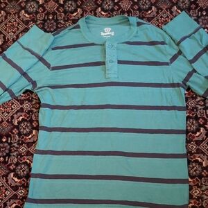 Ragstock Men's Teal Striped Long Sleeve Shirt
